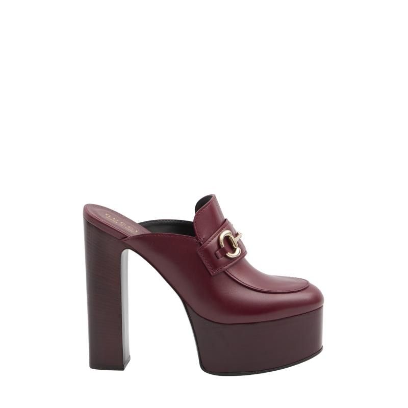 Gucci oc11z0226 Women's Platform Mule With Horsebit In Burgundy Size US 9.5 / IT 39.5 - 1 Thumbnail
