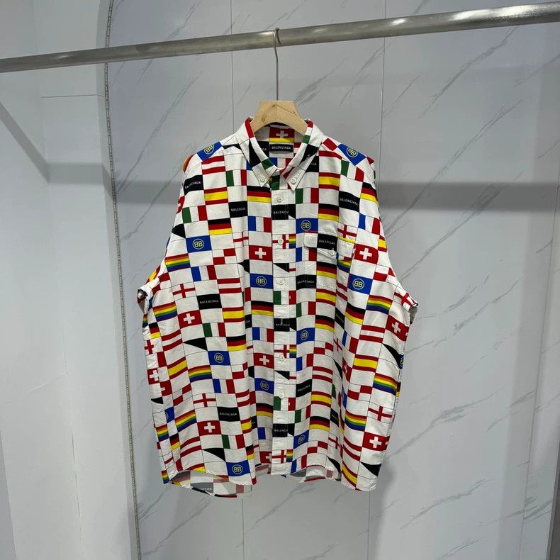 Balenciaga Balenciaga Flag Print Short Sleeve Shirt - dmc Size US M / EU 48-50 / 2 - 1 Thumbnail