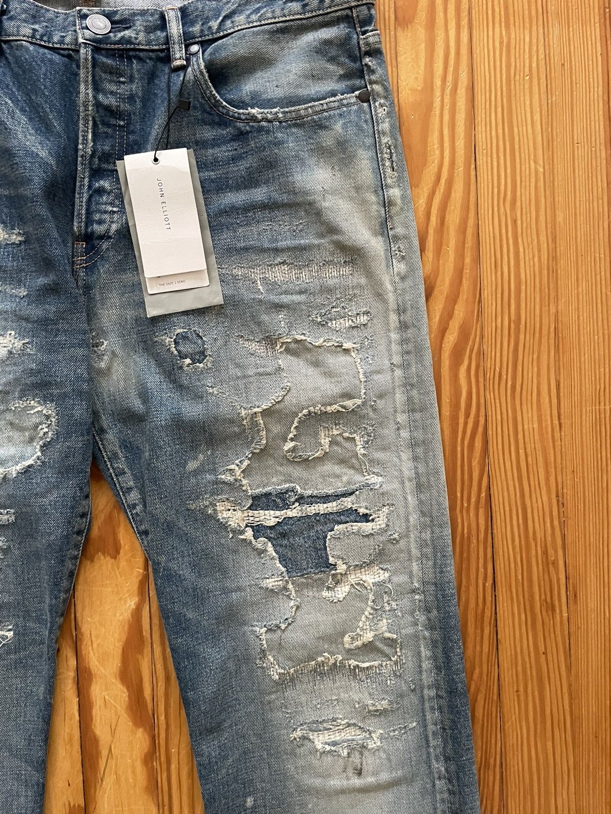 John Elliott John Elliott Daze Heavy Repair Denim Mid Wash Crash Boro Size US 36 / EU 52 - 4 Thumbnail