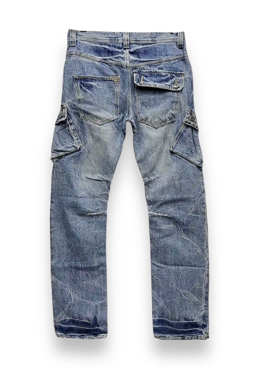 Seditionaries Distressed Studded Tribal Tattoo Slanted Pocket Denim Cargo Size US 31 - 5 Thumbnail