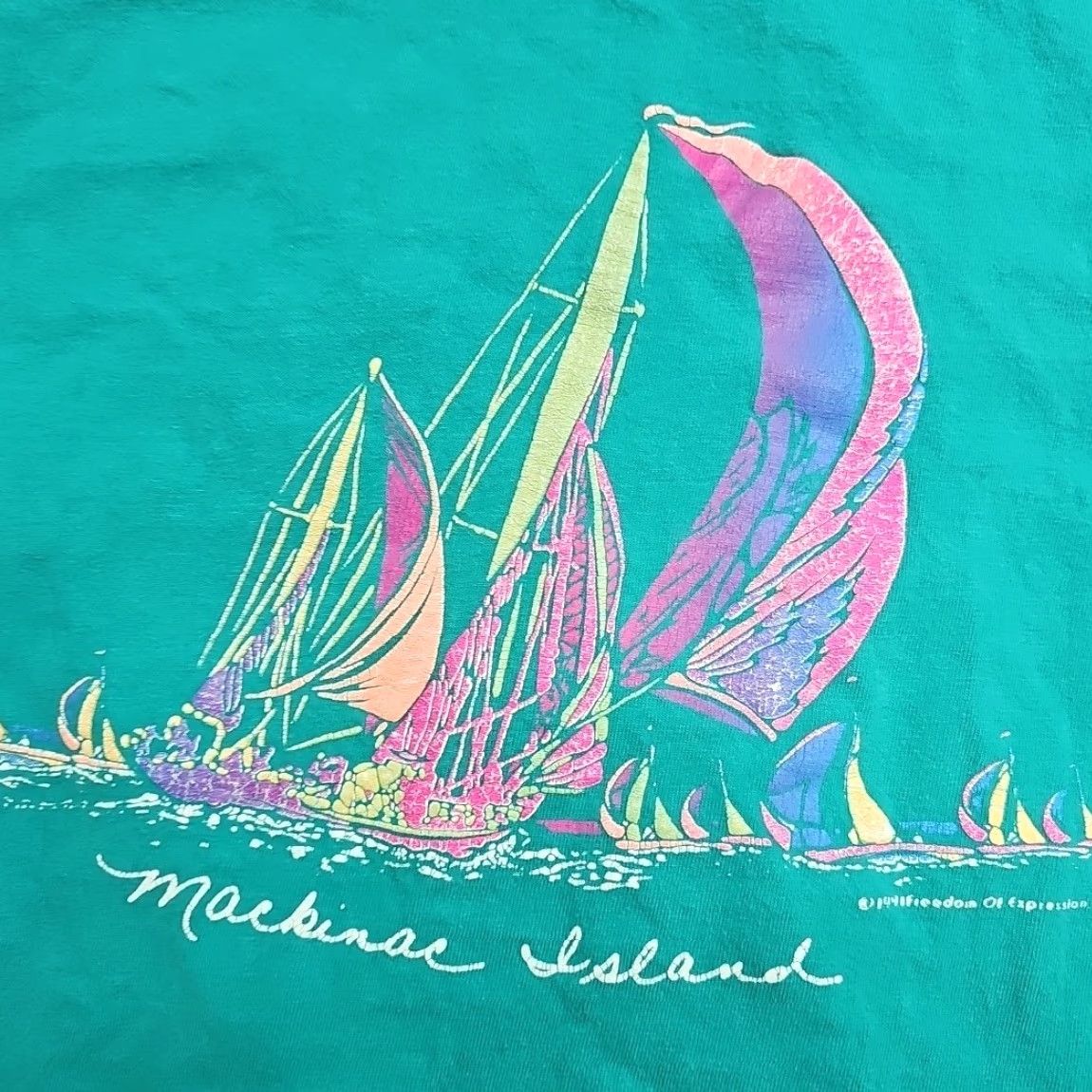 Hanes VINTAGE Hanes Single Stitch Shirt L Men Crew Neck 1991 Mackinac Island Michigan Sailing Sail Boat Pastel Blue Size US L / EU 52-54 / 3 - 4 Thumbnail