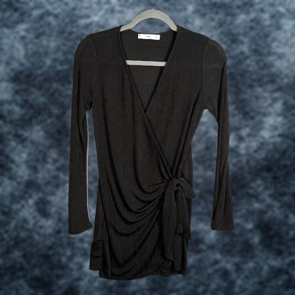 Mango Mango Womens XS Black Wrap Dress Long Sleeve Size XS / US 0-2 / IT 36-38 - 1 Thumbnail