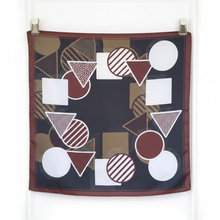 Other ⭐Geometric Square Scarf Brown Silky Neck Wrap Retro Abstract Size ONE SIZE - 6 Thumbnail