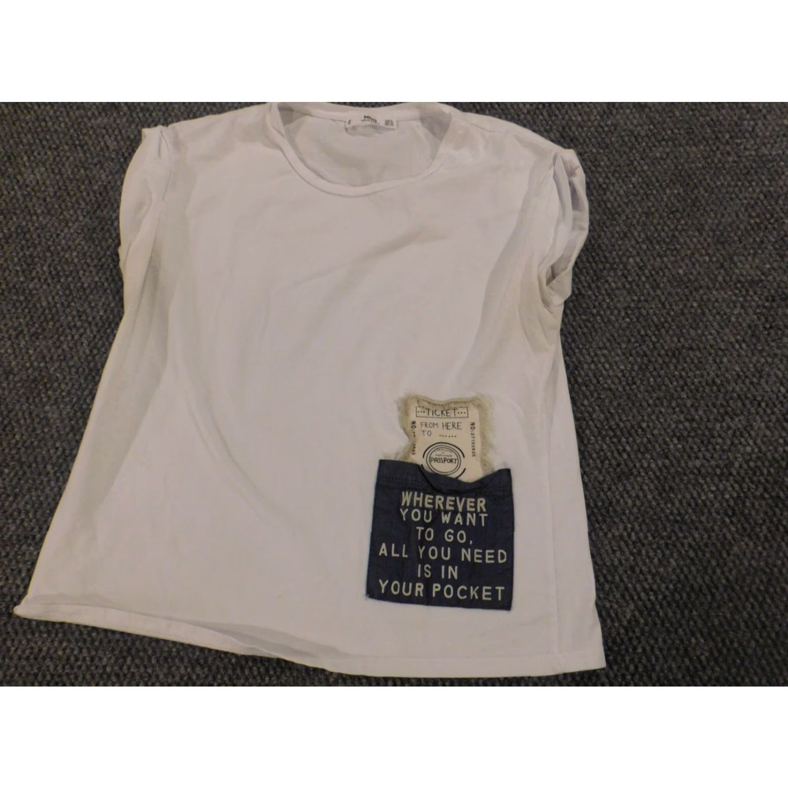 Mango Mango White Blouse Extra Small SS Short Sleeve Regular Knit Polyester Crew Neck Pullover Button-Down Accent Basic Casual Female Women Size XS / US 0-2 / IT 36-38 - 3 Thumbnail