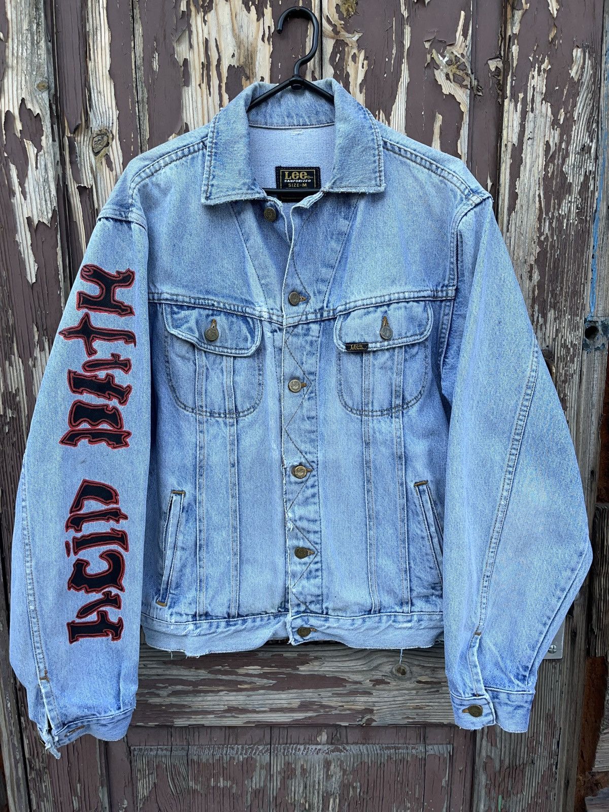 Lee Vintage Acid Bath Lee Distressed Custom Made Denim Jacket Size US L / EU 52-54 / 3 - 2 Thumbnail