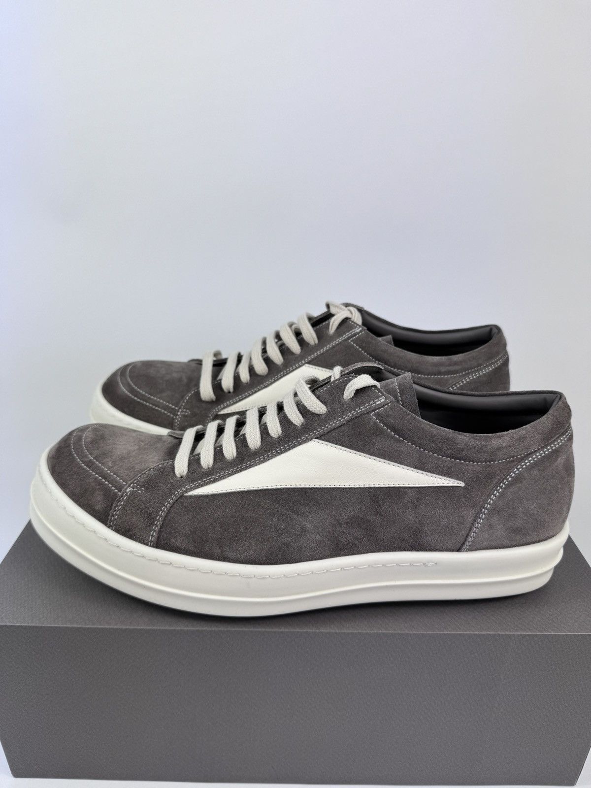 Rick Owens DUST MILK SUEDE VINTAGE SNEAKERS Size US 12 / EU 45 - 2 Thumbnail