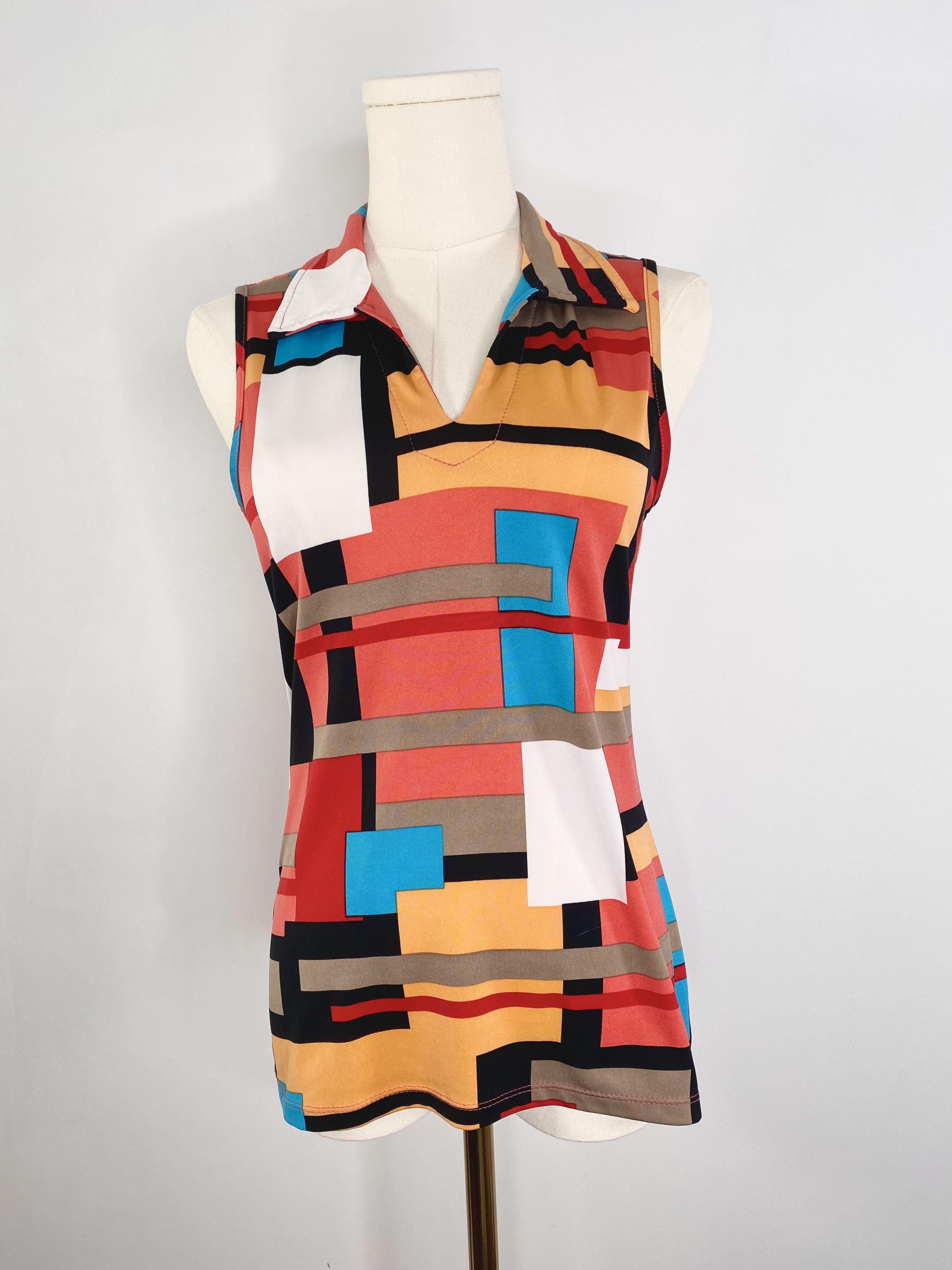 Vintage Geometric Abstract Collared Tank Top Size S / US 4 / IT 40 - 2 Thumbnail