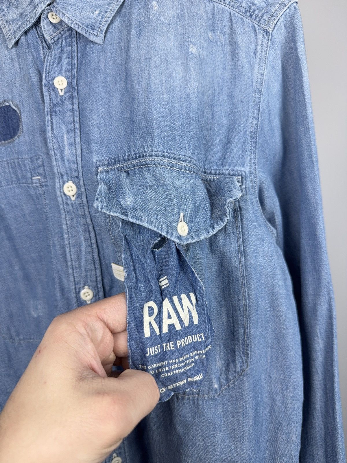 G-Star Retro 00s G-Star RAW Landon Distressed Denim Shirt L Size US L / EU 52-54 / 3 - 3 Thumbnail