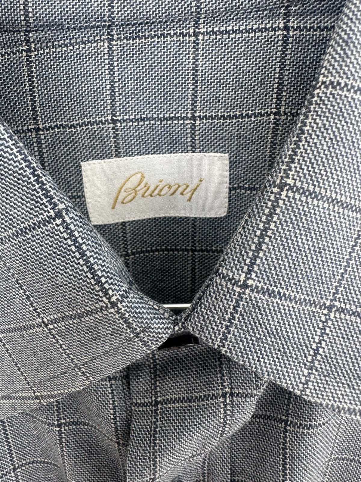 Brioni Brioni Blue Windowpane Shirt Made in Italy Mother-of-Pearl Size US M / EU 48-50 / 2 - 1 Thumbnail