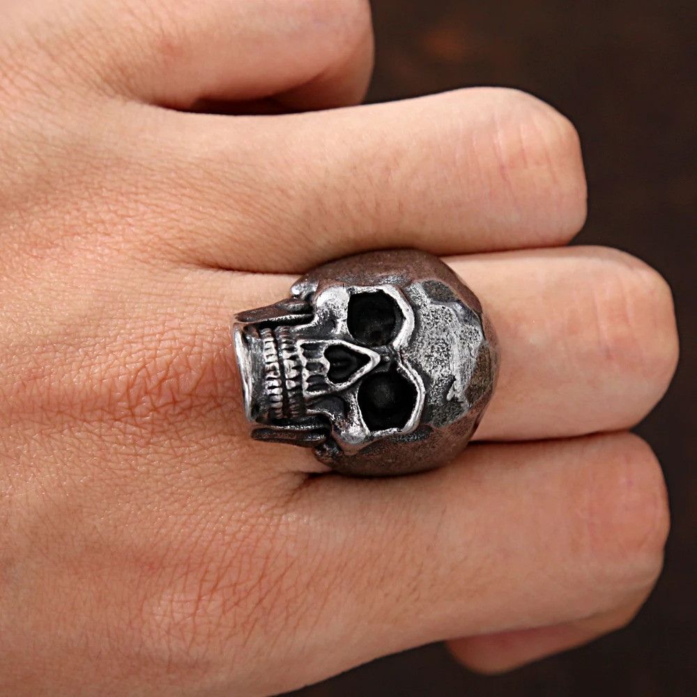 Vintage Hip Hop Steel Skull Ring Size ONE SIZE - 2 Thumbnail