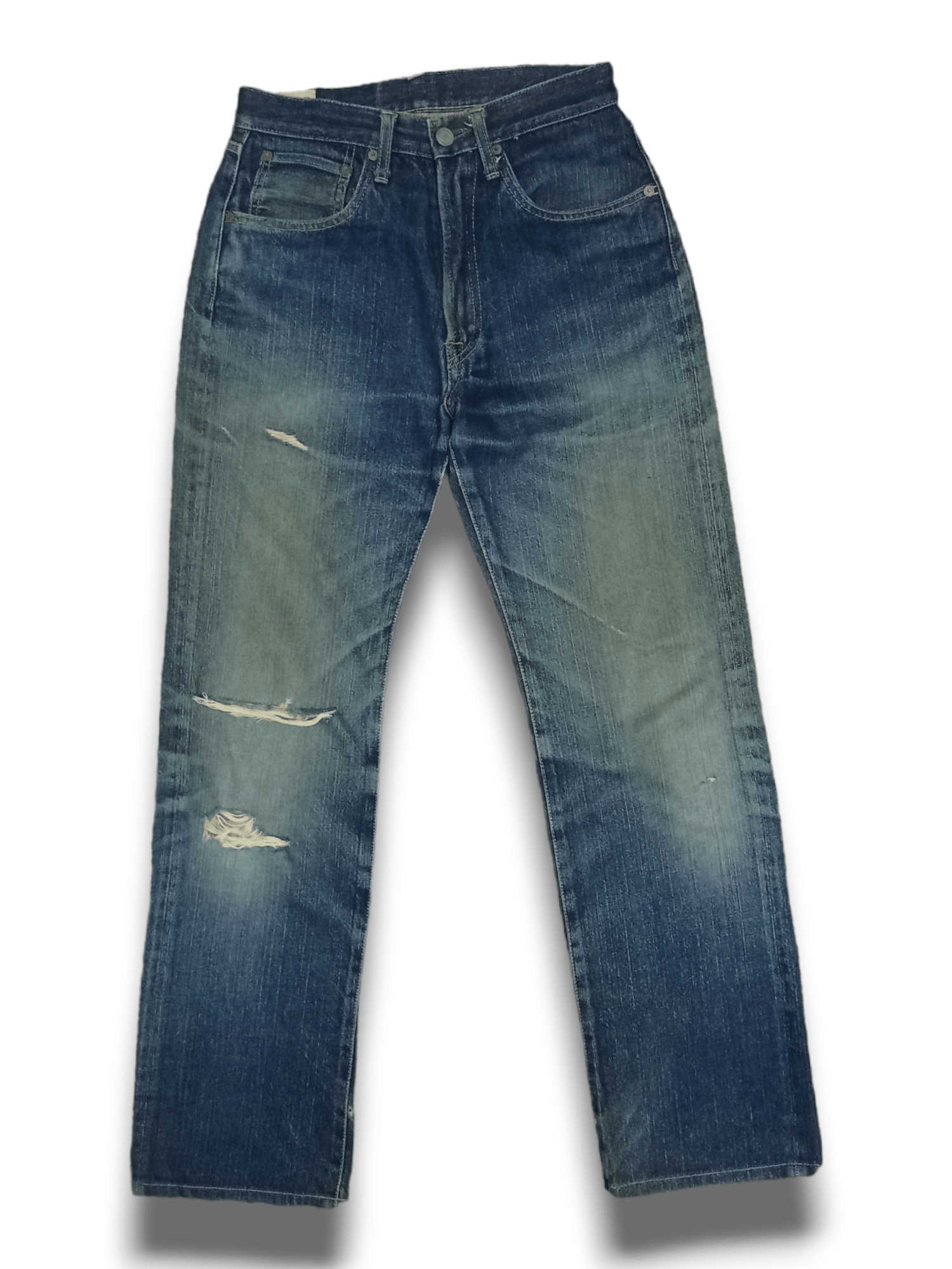 image of Vintage Japanese 45Rpm Mud Wash Distressed Loose Jeans in Blue, Men's (Size 26)