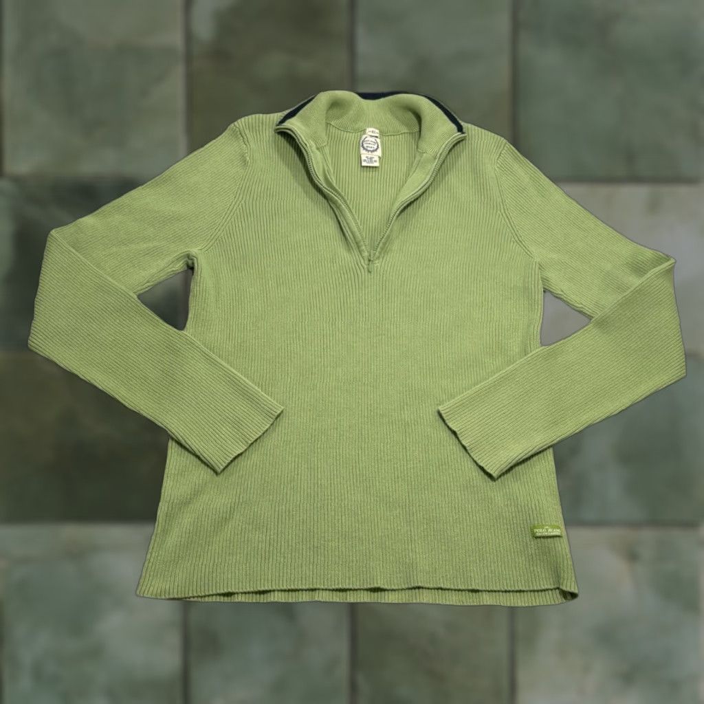 Ralph Lauren VINTAGE Ralph Lauren Ribbed Quarter Zip Knit Sweater Moc Neck Green XL Women 90s Pullover 1/4 Zip Size XL / US 12-14 / IT 48-50 - 1 Thumbnail