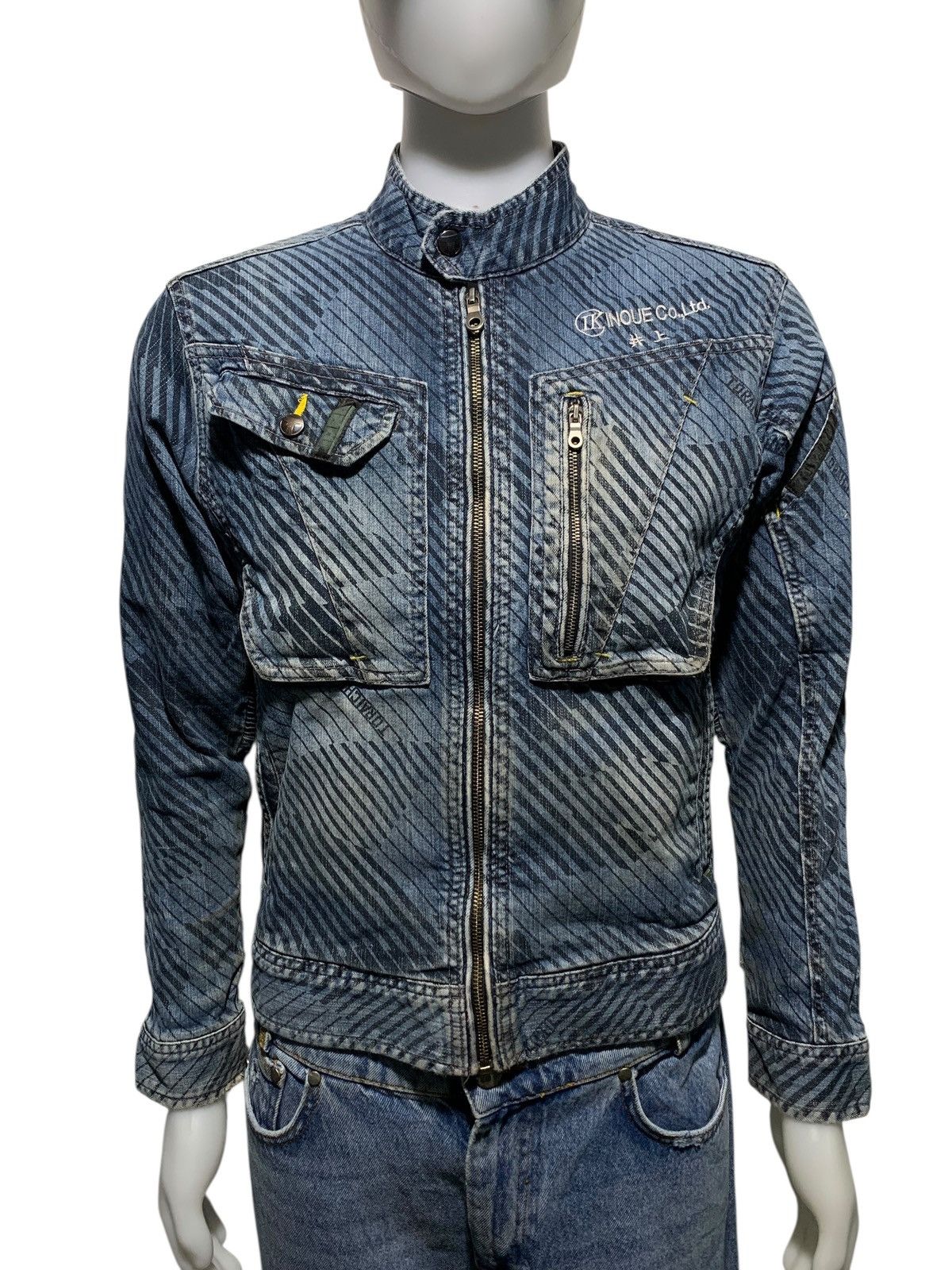 If Six Was Nine × Japanese Brand × Le Grande Bleu (L.G.B.) Vintage Tora by Toraichi striped biker denim jacket Size US M / EU 48-50 / 2 - 6 Thumbnail