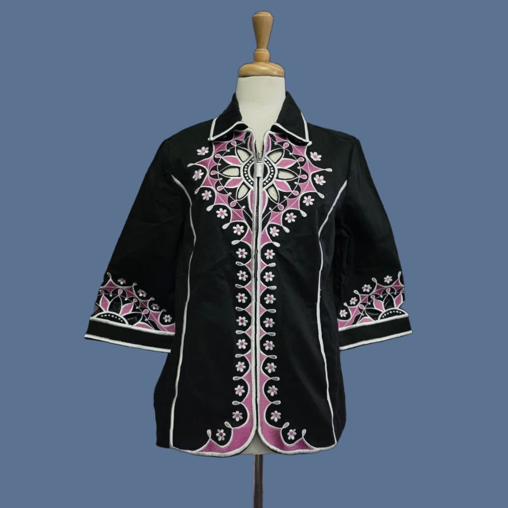 Bob Mackie VINTAGE Bob Mackie Wearable Art Full Zip Jacket Black Embroidered Women's Size Medium Size M / US 6-8 / IT 42-44 - 1 Thumbnail
