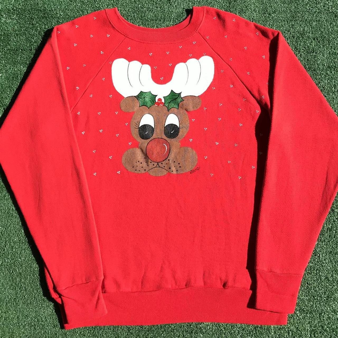 Vintage 80’s Hand Painted Rudolph Christmas Sweatshirt Large Size L / US 10 / IT 46 - 1 Thumbnail
