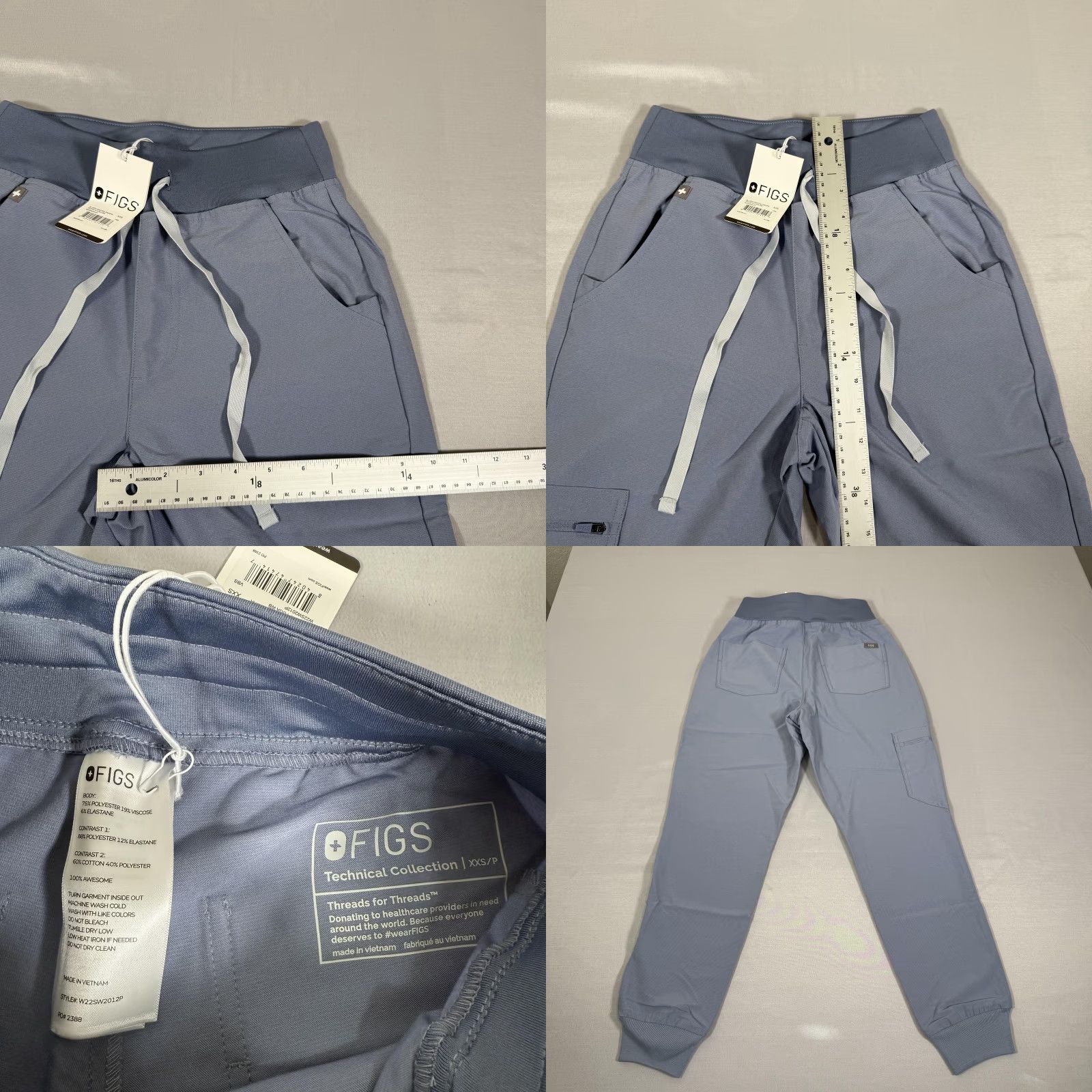 Vintage FIGS Womens 2XS Zamora Jogger Pants Blue High Waisted Medical Scrub VBS Pants Size 24" / US 00 / IT 34 - 8 Thumbnail