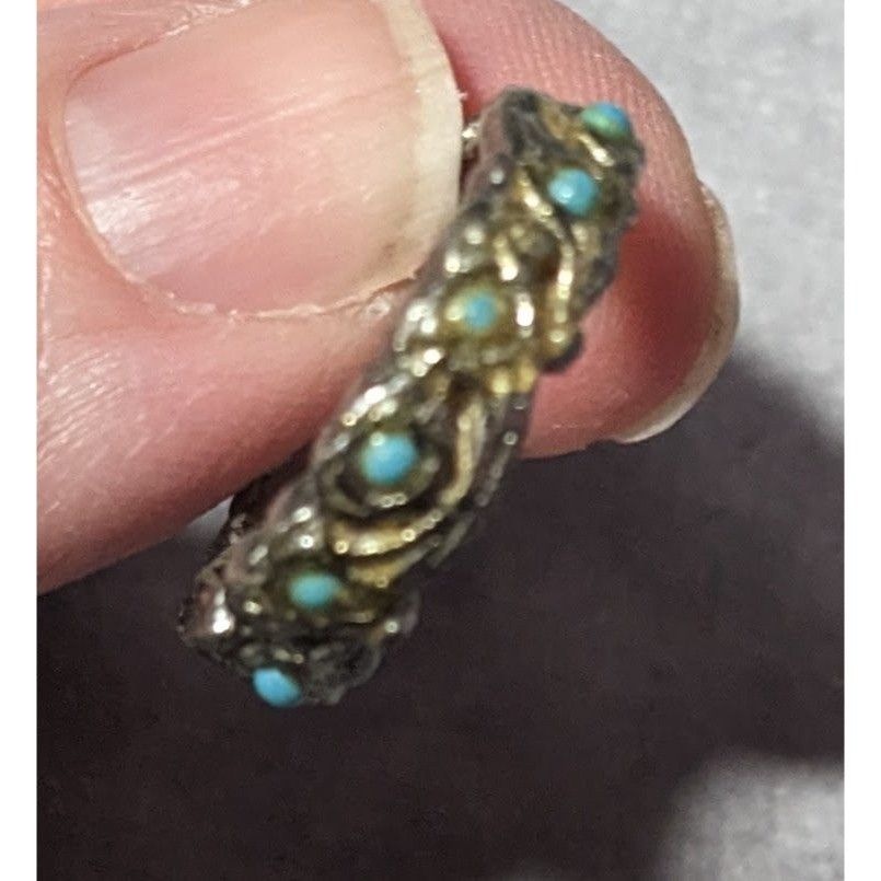 Other Vintage Whimsical Silver Tone Ring With Tiny Turquoise Accen Size ONE SIZE - 8 Thumbnail