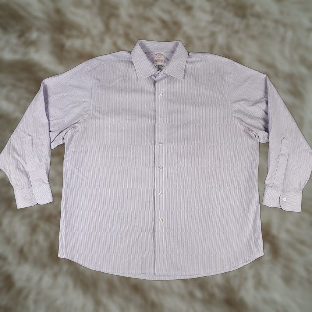 Brooks Brothers Brooks Brothers Dress Shirt Mens 17 Purple Striped Long Sleeve Button Up Regular Fit Size 46R - 1 Thumbnail