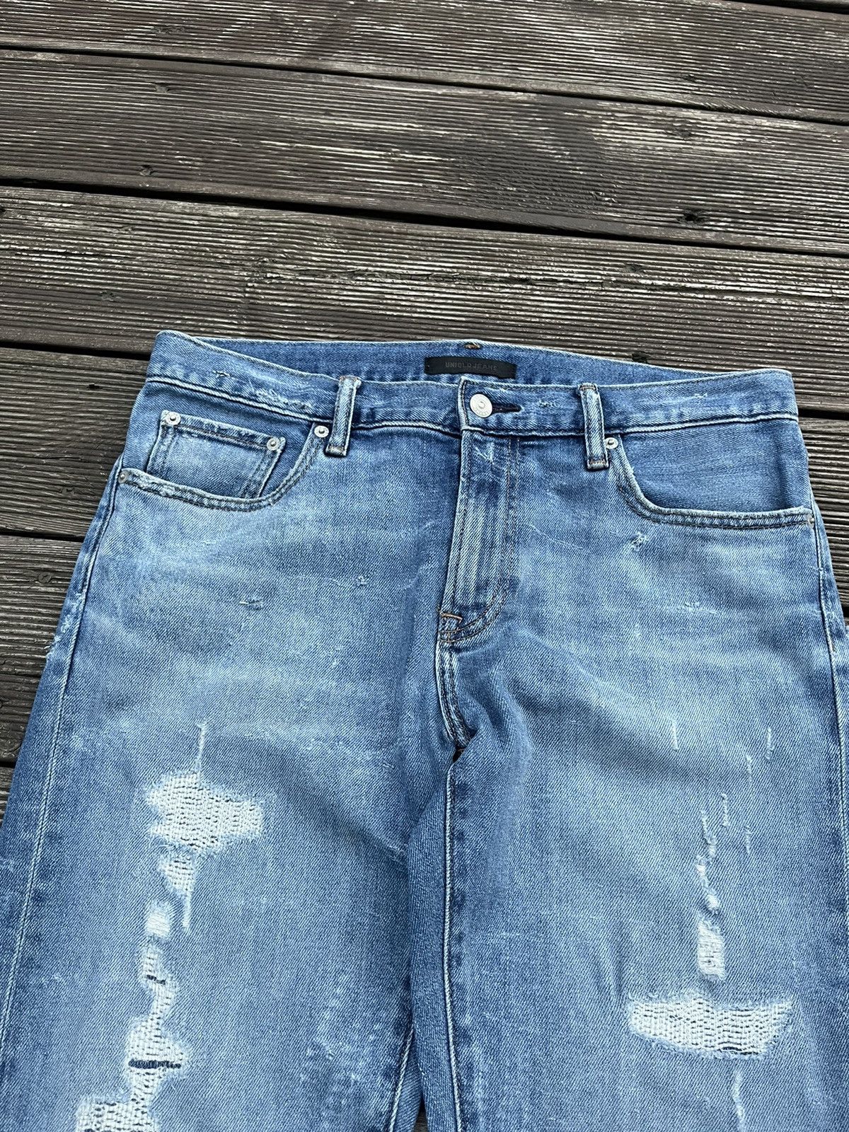 Japanese Brand × Uniqlo Uniqlo Distressed Jeans Pants Blue Skinny Fit 33 Size US 33 - 4 Thumbnail