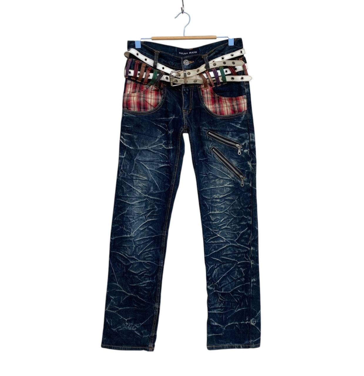 Japanese Brand Archival Nylaus Japan Double-Waist Belted Denim Y2K Harajuku Size US 29 - 1 Thumbnail