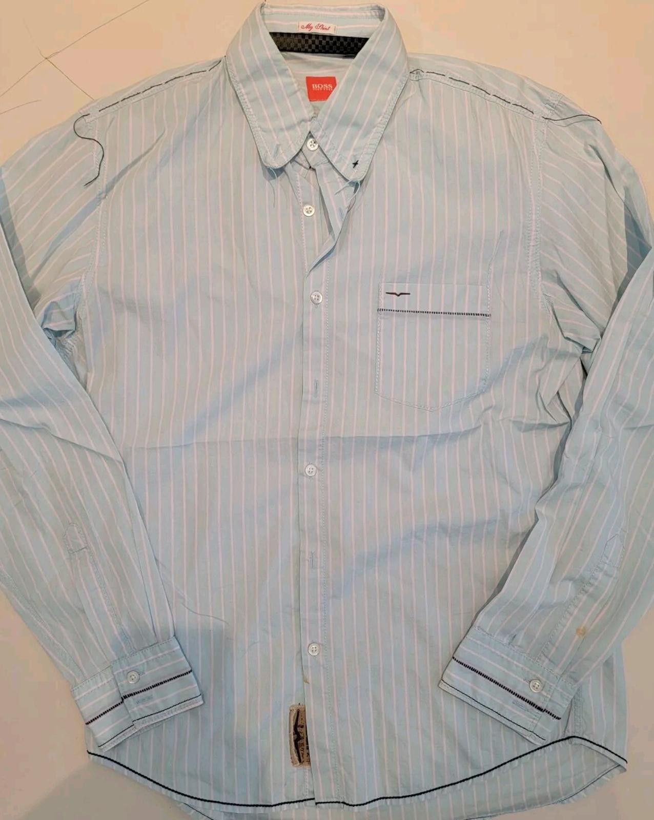 Hugo Boss Hugo Boss My Shirt Men's L Blue White Striped Shirt Size US L / EU 52-54 / 3 - 1 Thumbnail