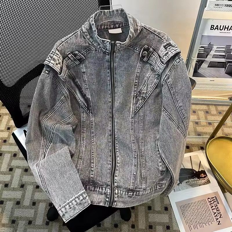 Japanese Brand Grey Washed Denim Jacket - Distressed Style - Y2K Biker Size US XXL / EU 58 / 5 - 9 Thumbnail