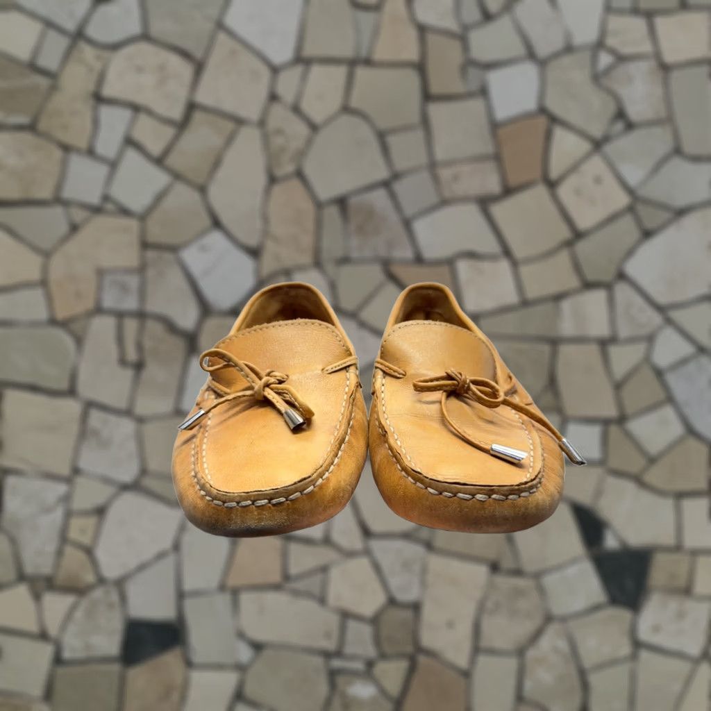 Vintage Fiorentini Leather Moccasin Driving Flat Women 8.5 Brown Bow Detail Moccasin Style Casual Soles Leather Upper Brazil 9736 Size US 9 / IT 39 - 1 Thumbnail