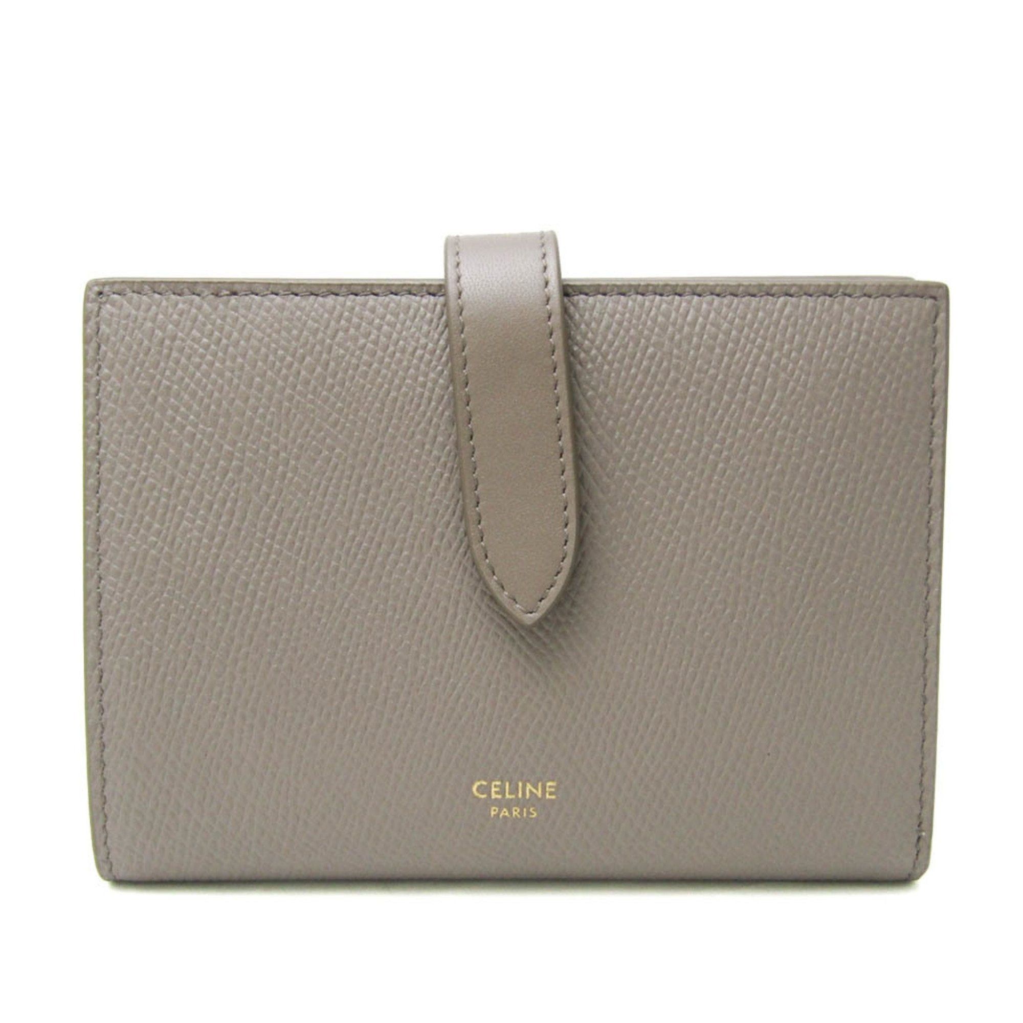 image of Celine Medium Strap 10B643Bfp Women,men Leather Middle Wallet [Bi-Fold] Gray Beige in Grey, Women's