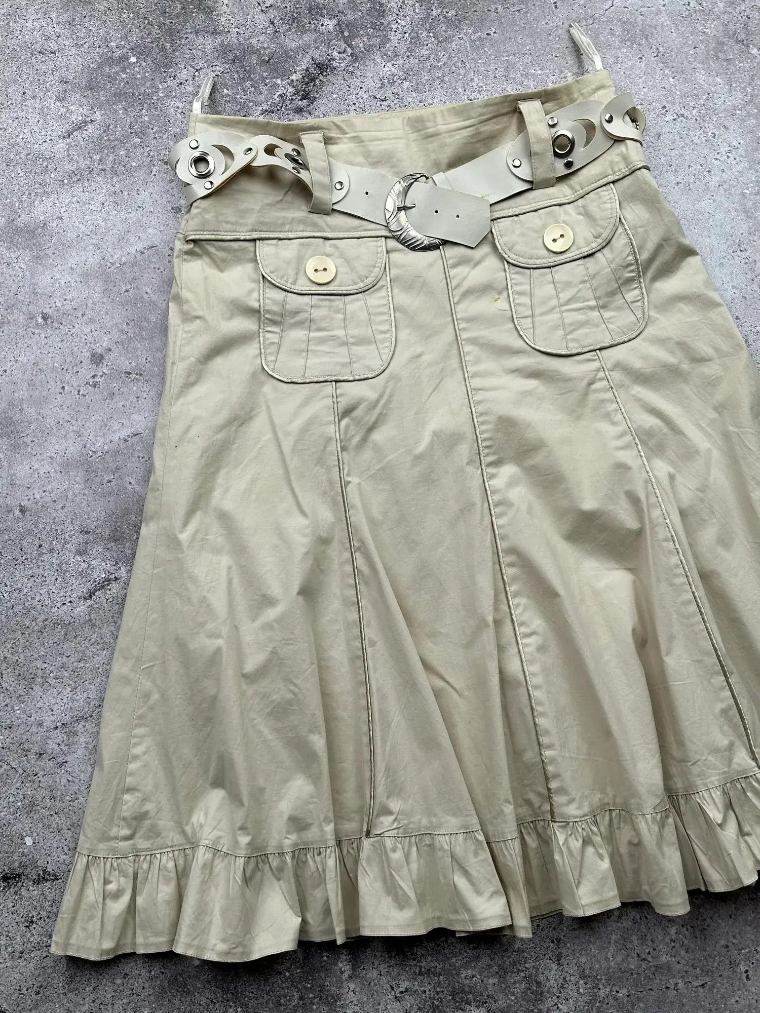 Japanese Brand Vintage Cargo Flare Skirt With Belt C330(V133) Size 32" / US 10 / IT 46 - 2 Thumbnail