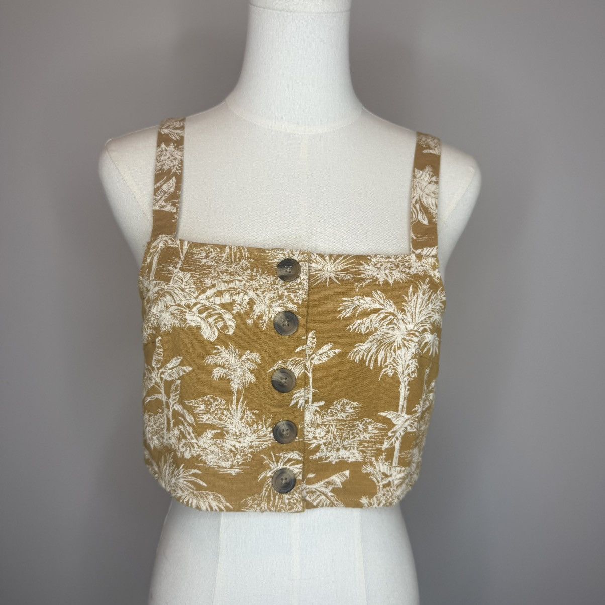 American Eagle Outfitters American Eagle Outfitters Mustard Floral Button-Front Crop Size S / US 4 / IT 40 - 1 Thumbnail