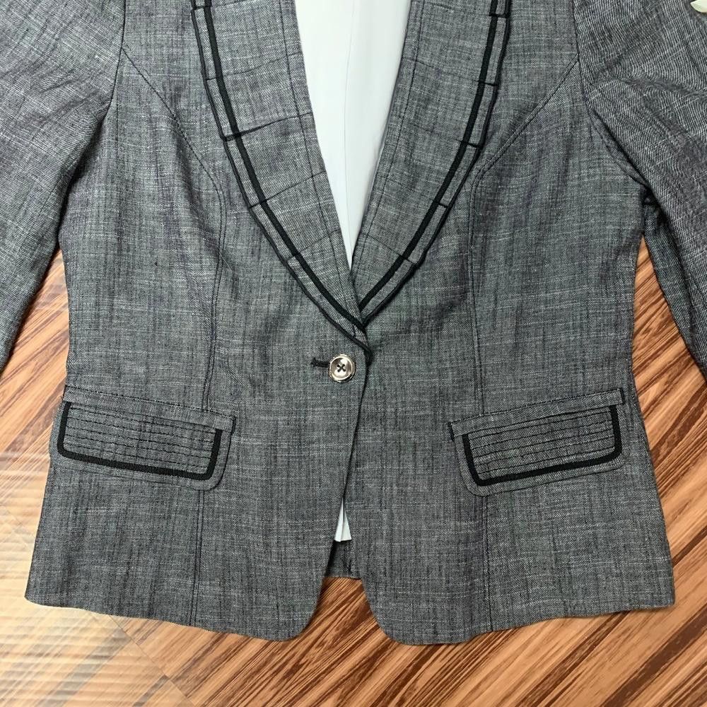Designer WHBM Charcoal Linen Blend Pleated Blazer Jacket, 6 Size M / US 6-8 / IT 42-44 - 4 Thumbnail