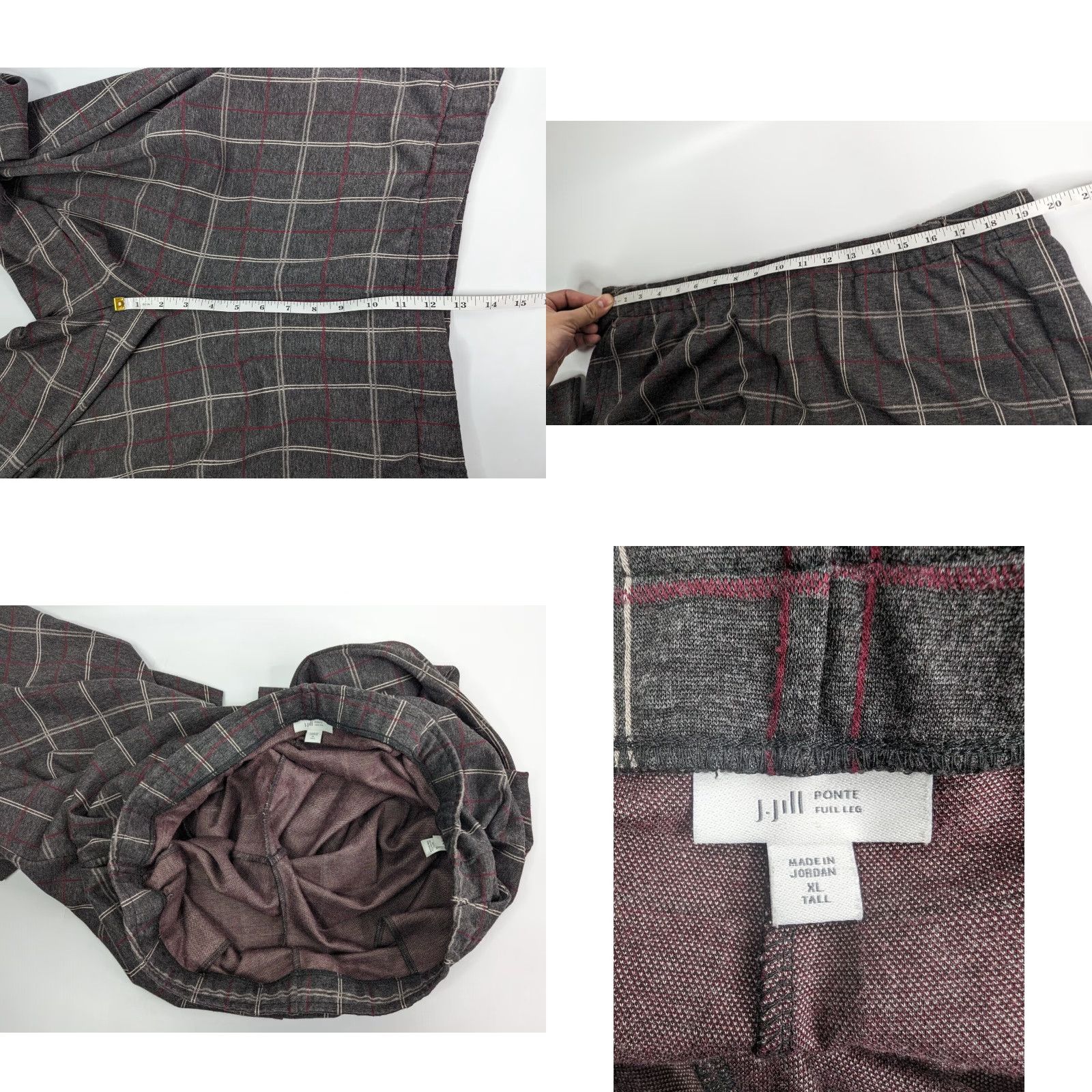 J. Jill J Jill Ponte Slim Leg Pants XL Tall Black Plaid Elastic Waist Stretch Full Length Size 40" / US 18 - 8 Thumbnail