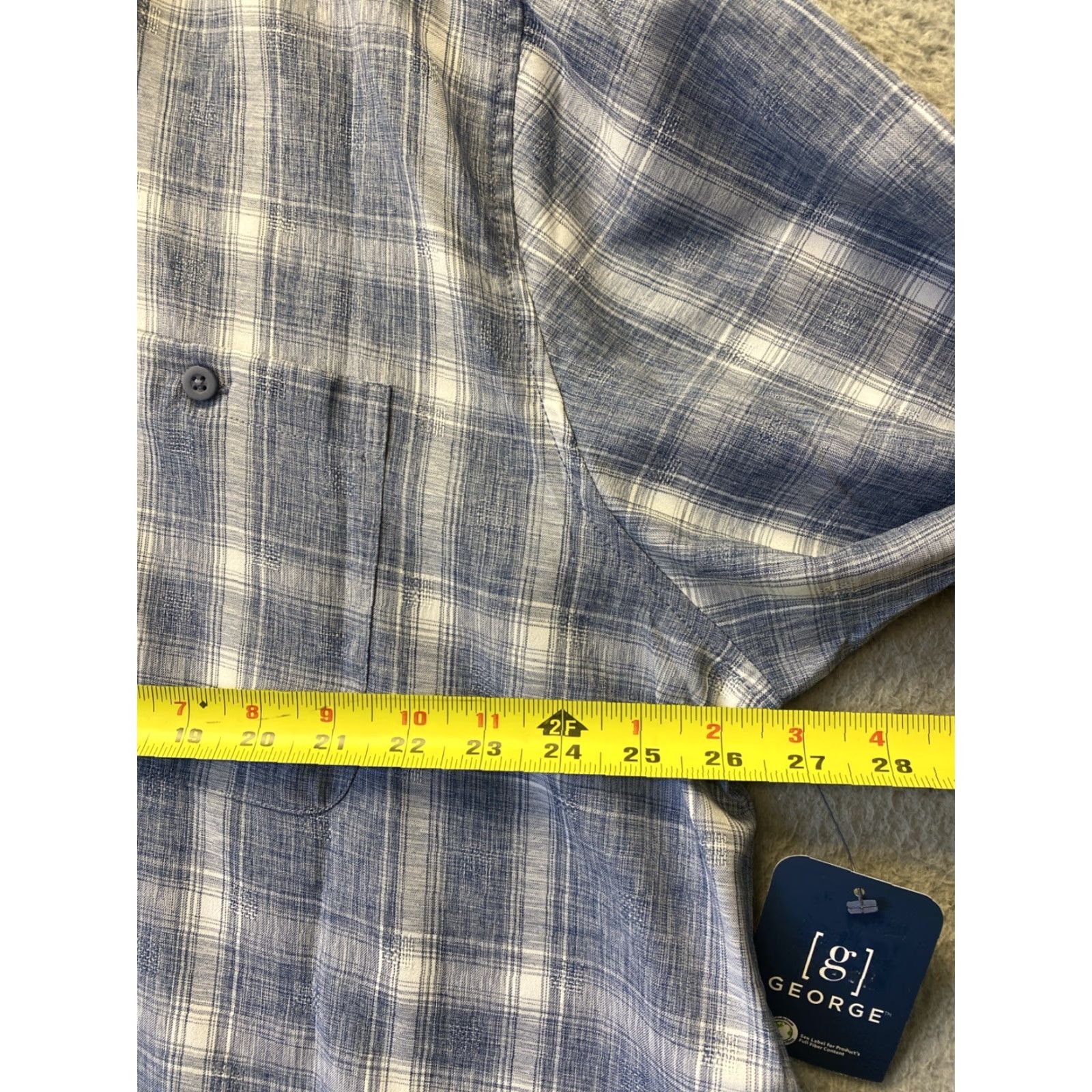 George George Button-Up Shirt 2XL Blue Jacquard Plaid Short Sleeve Relaxed Fit Mens Size US XXL / EU 58 / 5 - 4 Thumbnail