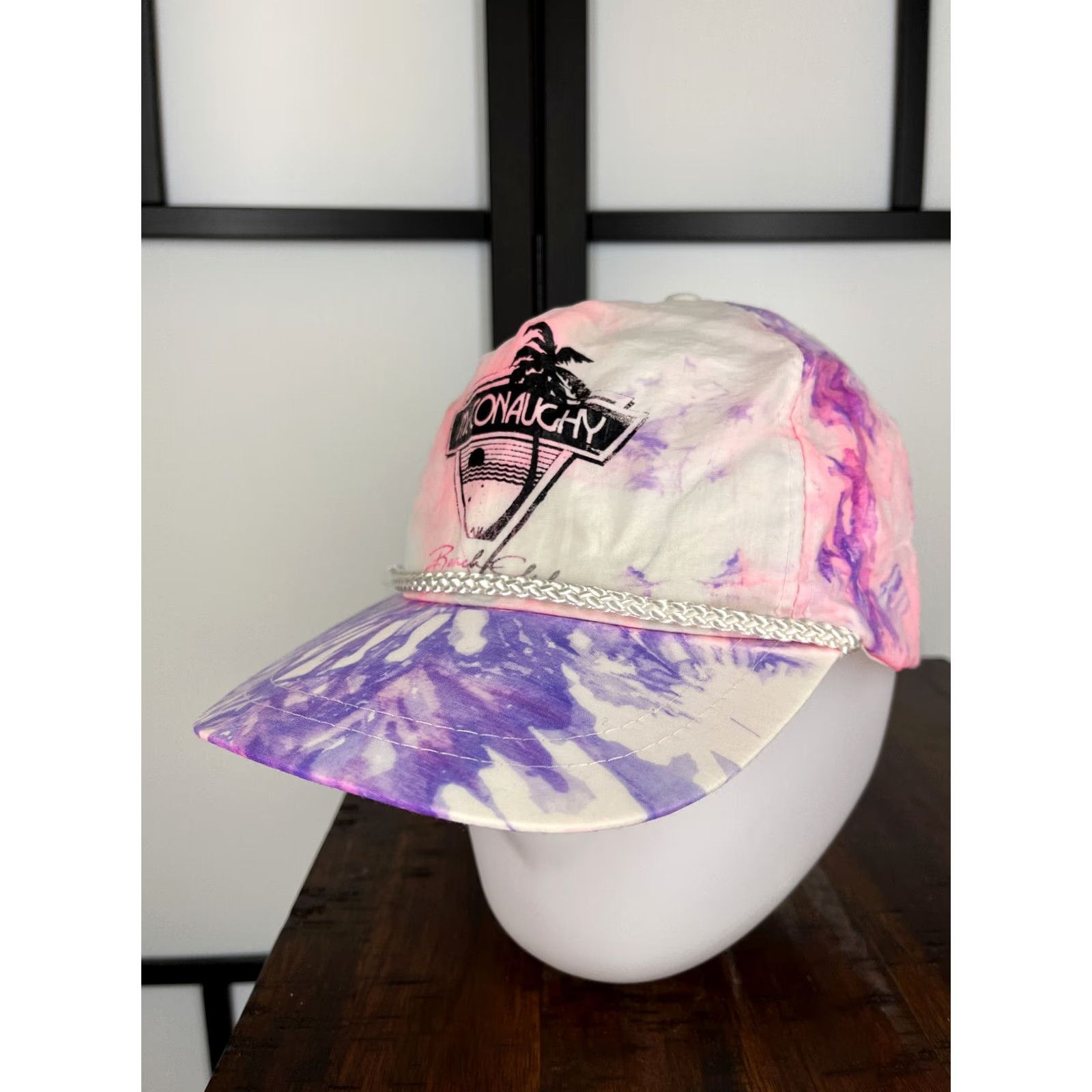 Vintage VINTAGE McConaughy Beach Club Hat Cap Snap Back Adult Pink Purple Tie Dye Palm Sunset Size ONE SIZE - 4 Thumbnail