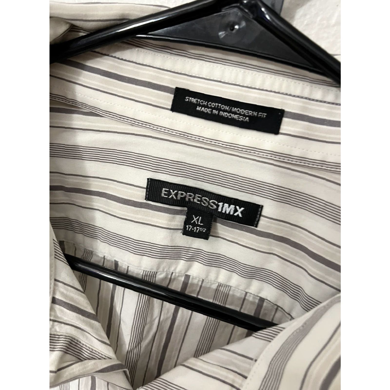 Express Express White Dress Shirt Modern Fit Mens XL Stripe Button-Up Shirt Mens XL White Striped Express 1MX Size 46R - 3 Thumbnail