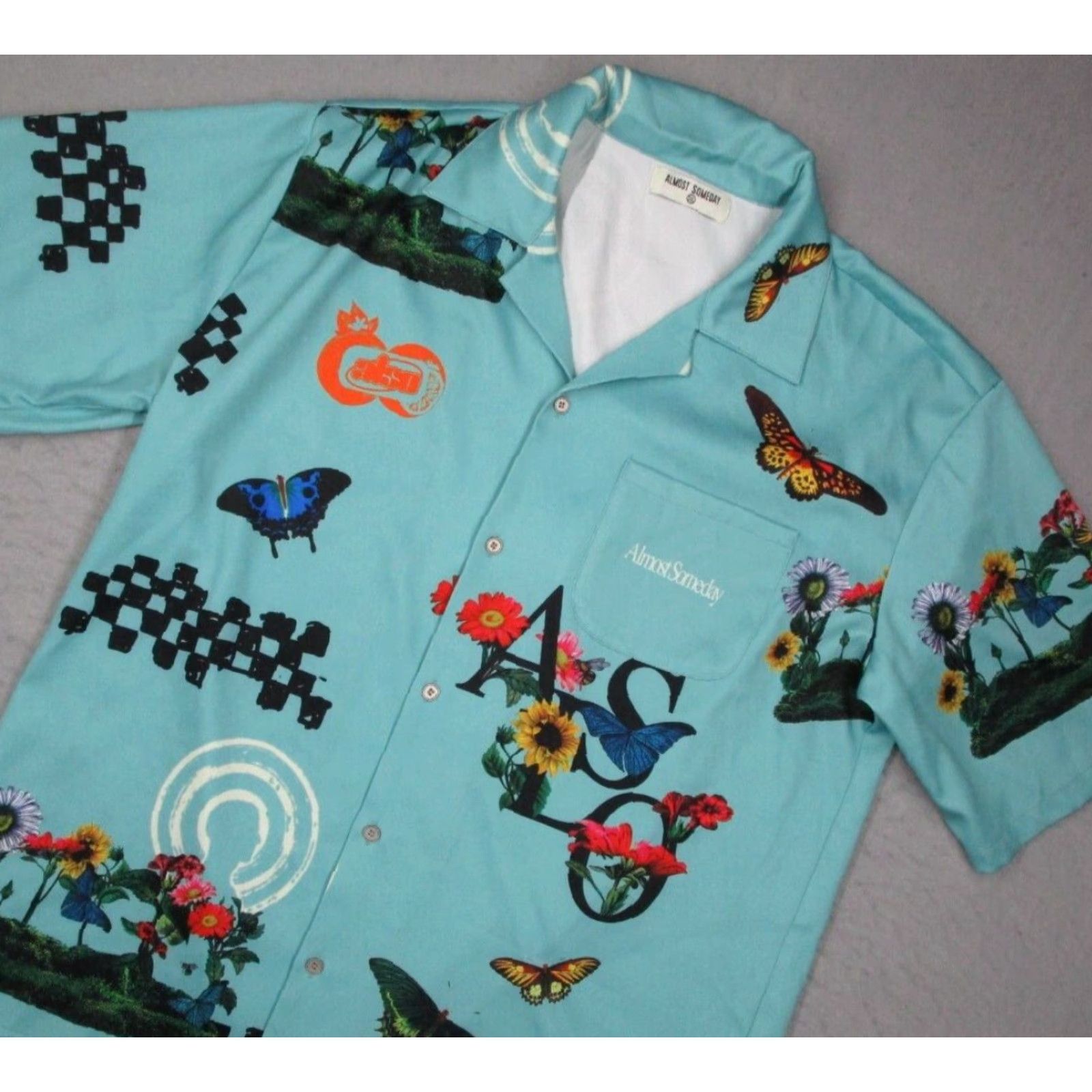 Vintage Almost Someday Shirt Mens 2XL XXL Blue Button Up AOP Bloom Butterfly Size US XXL / EU 58 / 5 - 2 Thumbnail