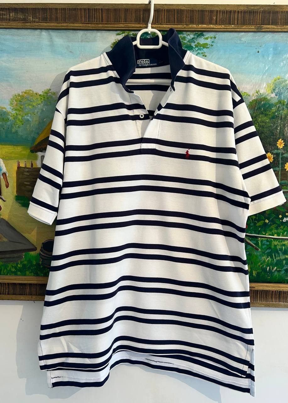 Polo Ralph Lauren Polo Ralph Lauren Striped Rugby Polo Shirt White Navy Size US XXL / EU 58 / 5 - 1 Thumbnail