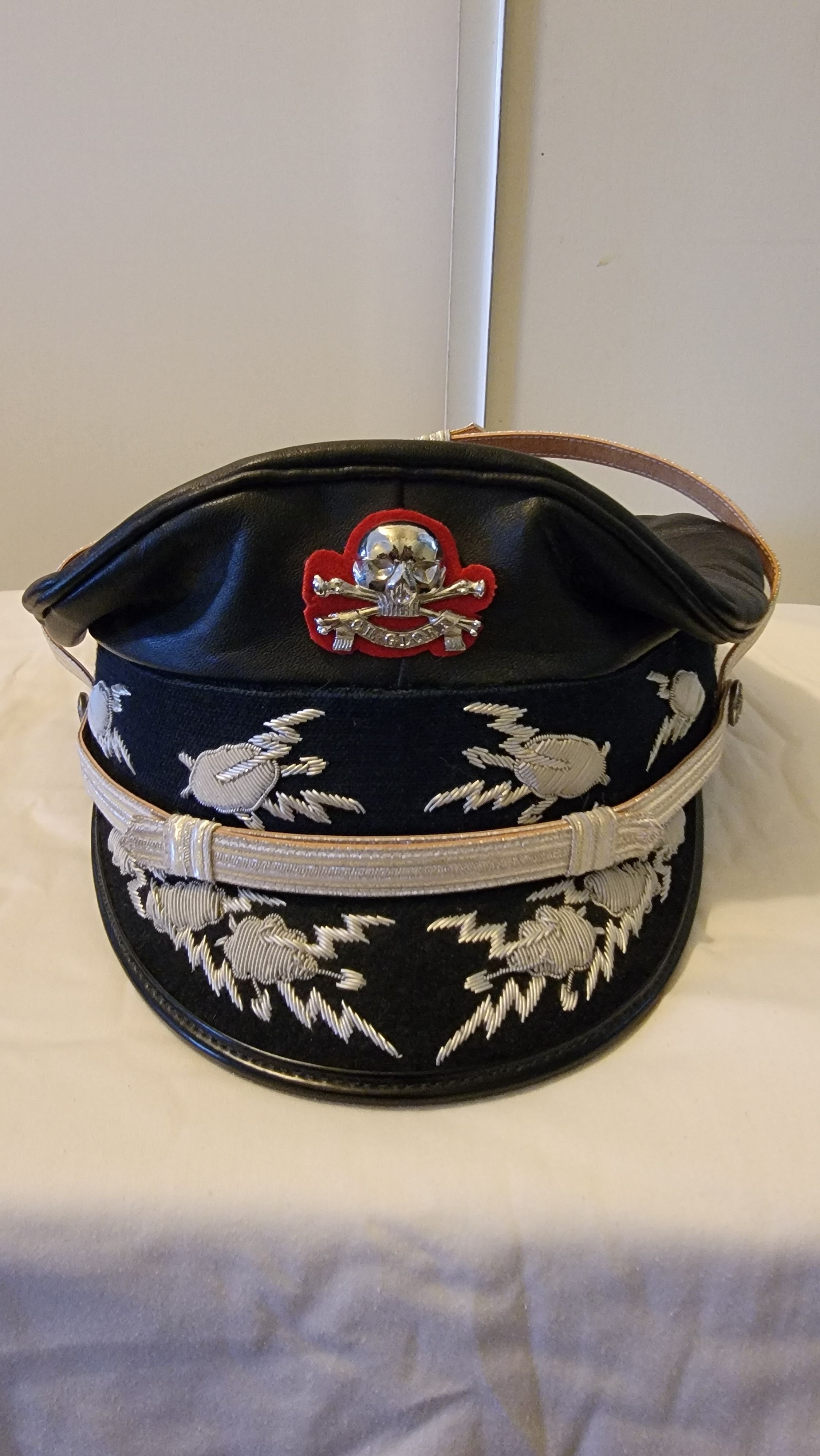 Other Black leather military style cap with skull & crossbones Size ONE SIZE - 2 Thumbnail