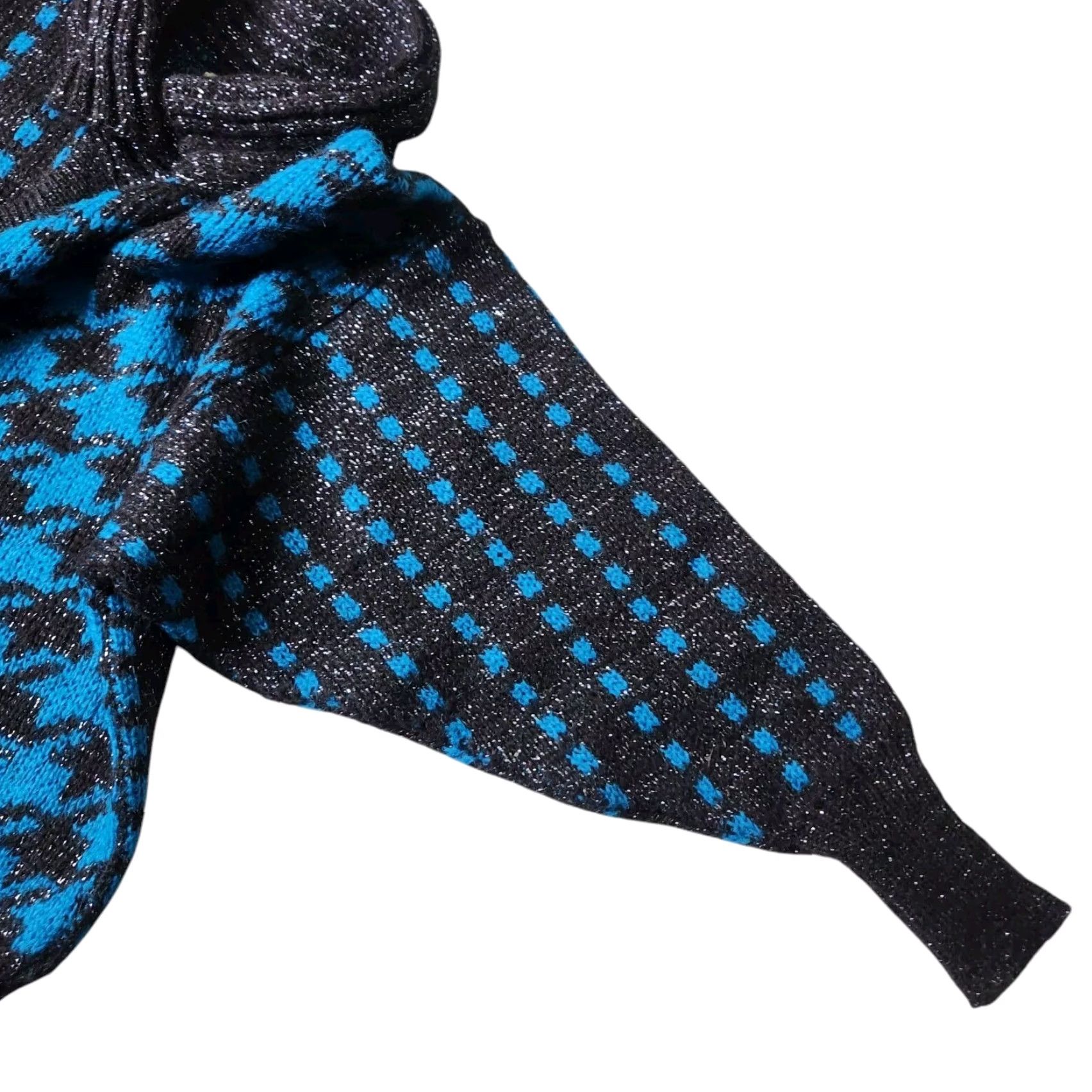 Jaeger VINTAGE Jaeger London Ski Sweater Womens Teal Houndstooth Mohair Blend 90s Cowl Neck Pullover Size L / US 10 / IT 46 - 4 Thumbnail