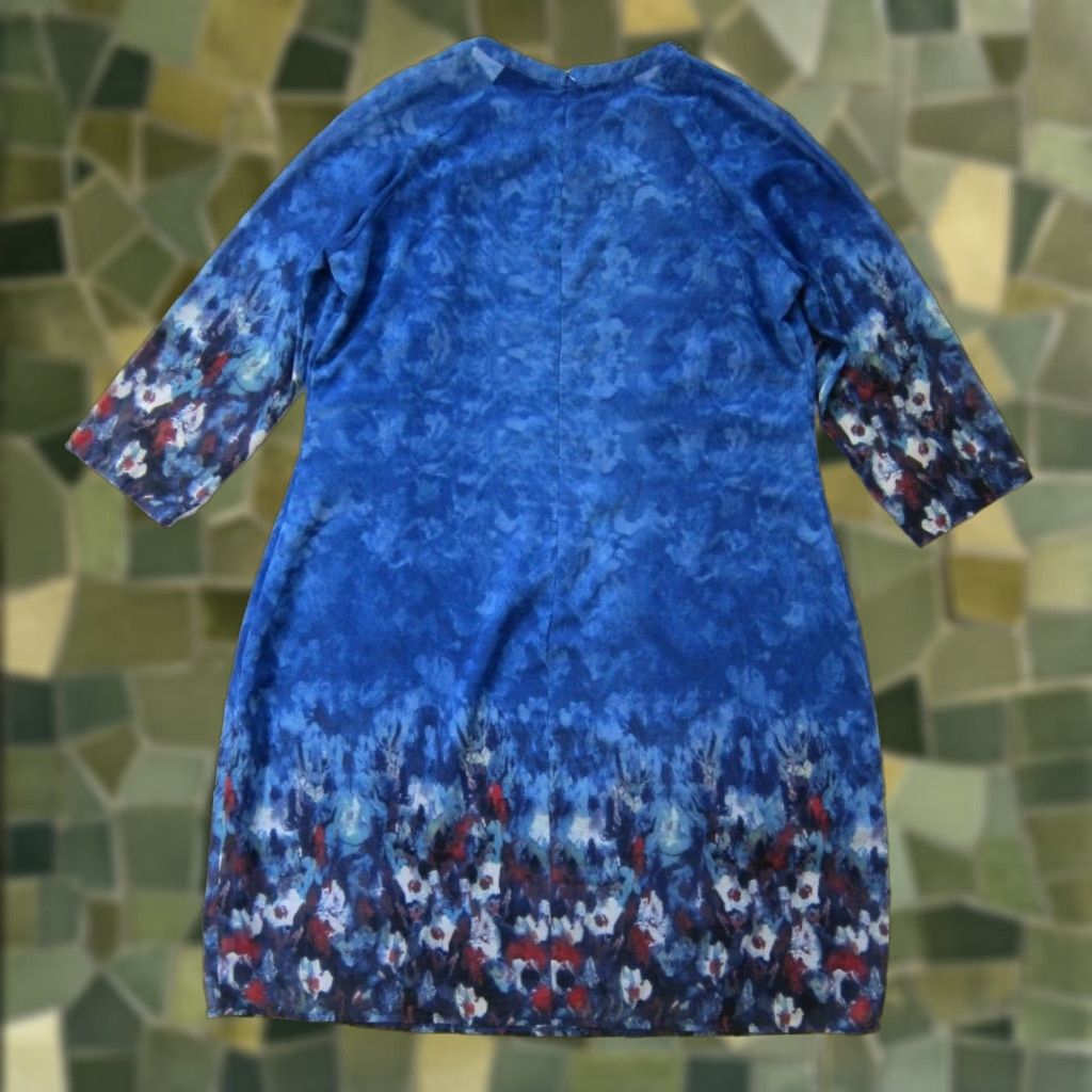 Vintage Little Mistress Kaftan Shift Dress 16 Women Blue Red Floral Beaded Diamond Neck 3/4 Sleeve Midi Dress Size XXL / US 16-18 / IT 52-54 - 1 Thumbnail