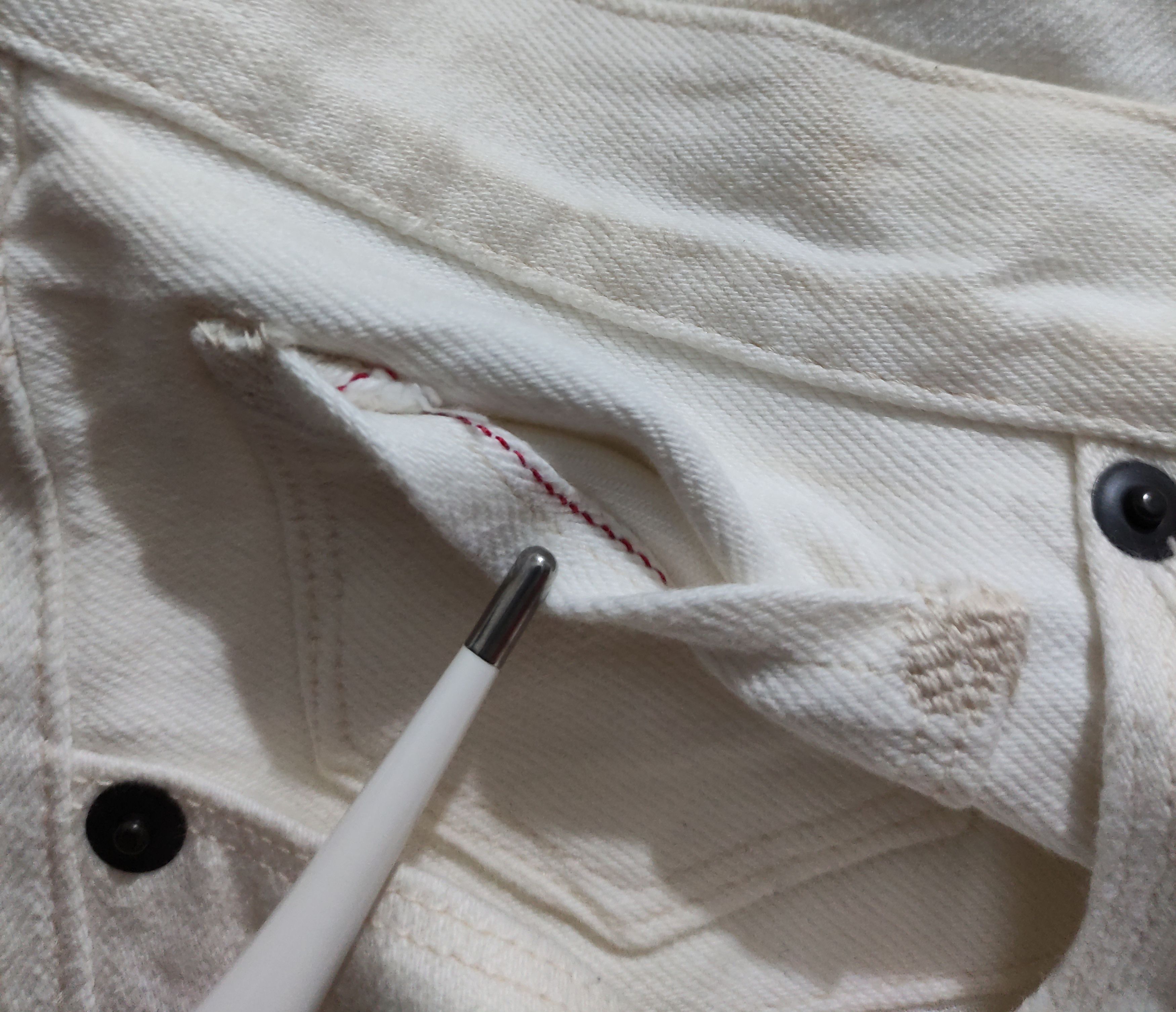 Japanese Brand × KURO Kuro Japan Diamante Buttonfly Redline White Denim Size US 32 / EU 48 - 12 Thumbnail