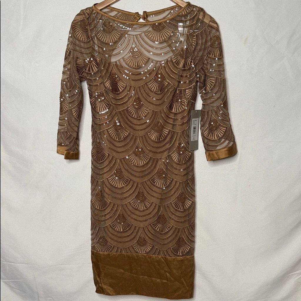 Monique Lhuillier NWT ML Monique Lhuillier silk trim sequin bronze dress sz 0 Size XS / US 0-2 / IT 36-38 - 3 Thumbnail