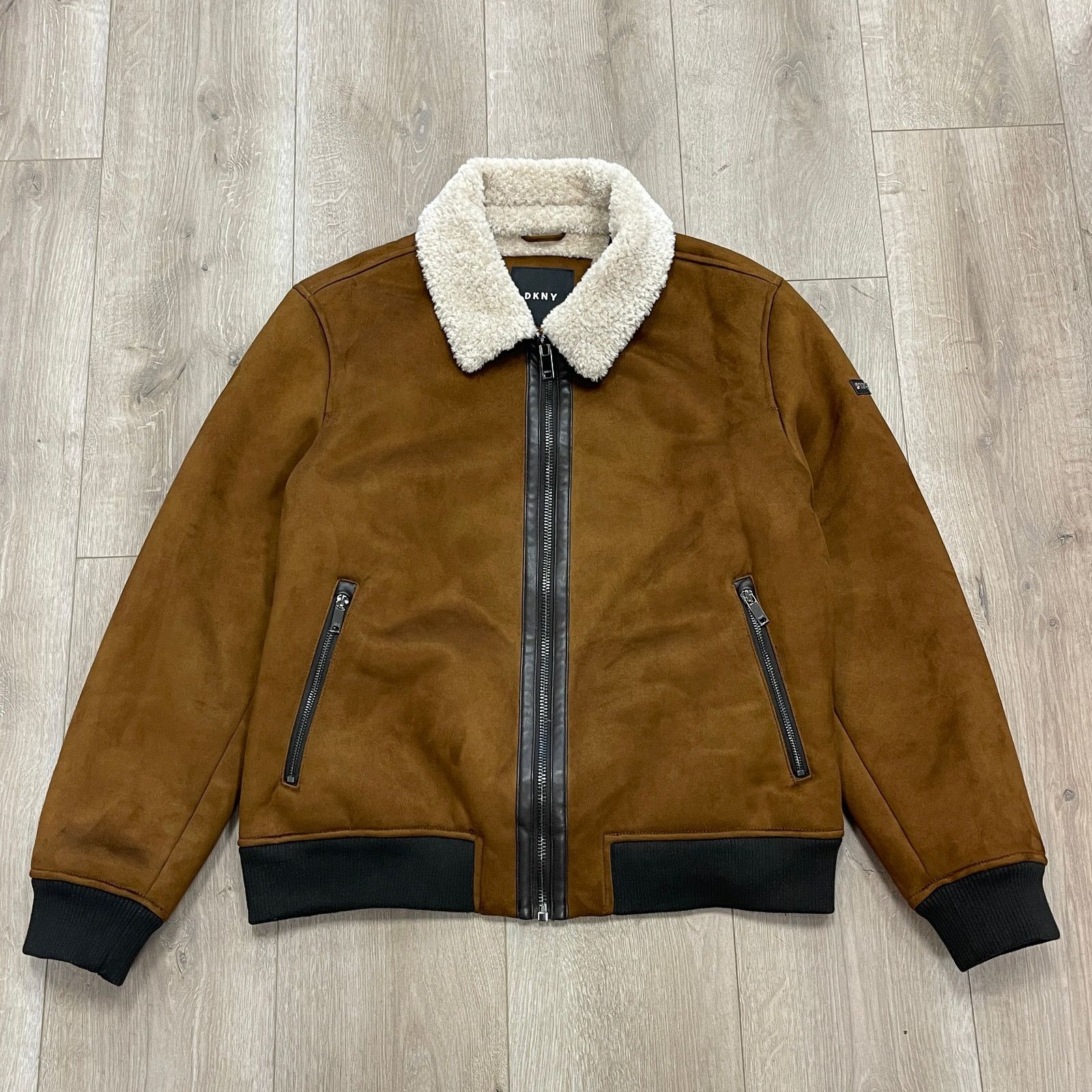 DKNY Dkny Shearling Bomber Jacket Faux Fur Collar Brown Large Size US L / EU 52-54 / 3 - 1 Thumbnail