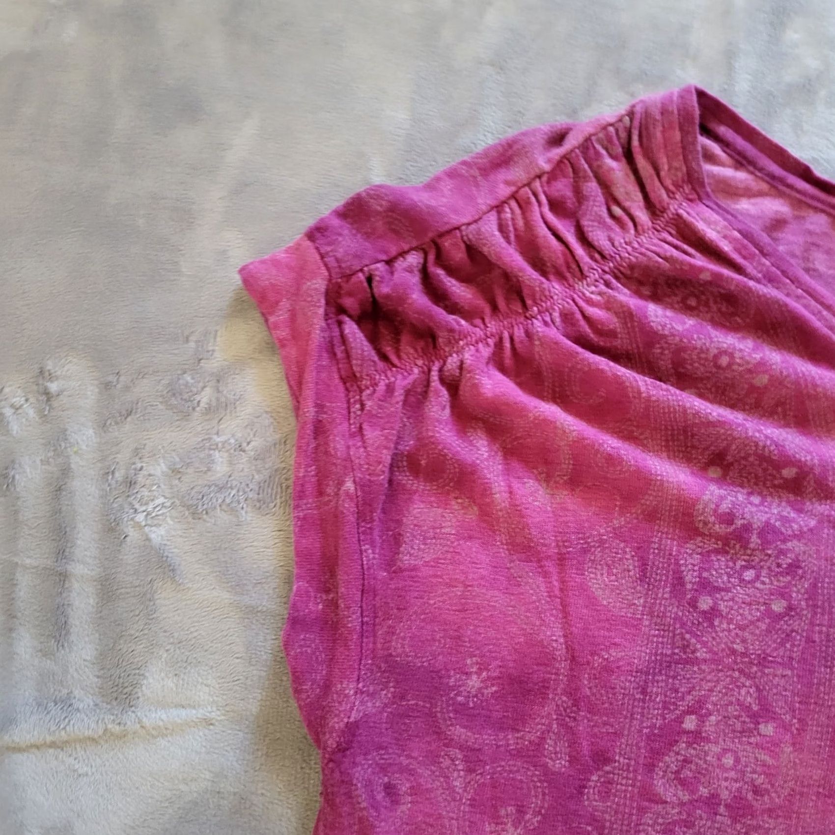 Lucky Brand Lucky Brand Top Shirt Women Large Pink Linen Short Sleeve Floral Round Neck Boho Size L / US 10 / IT 46 - 4 Thumbnail