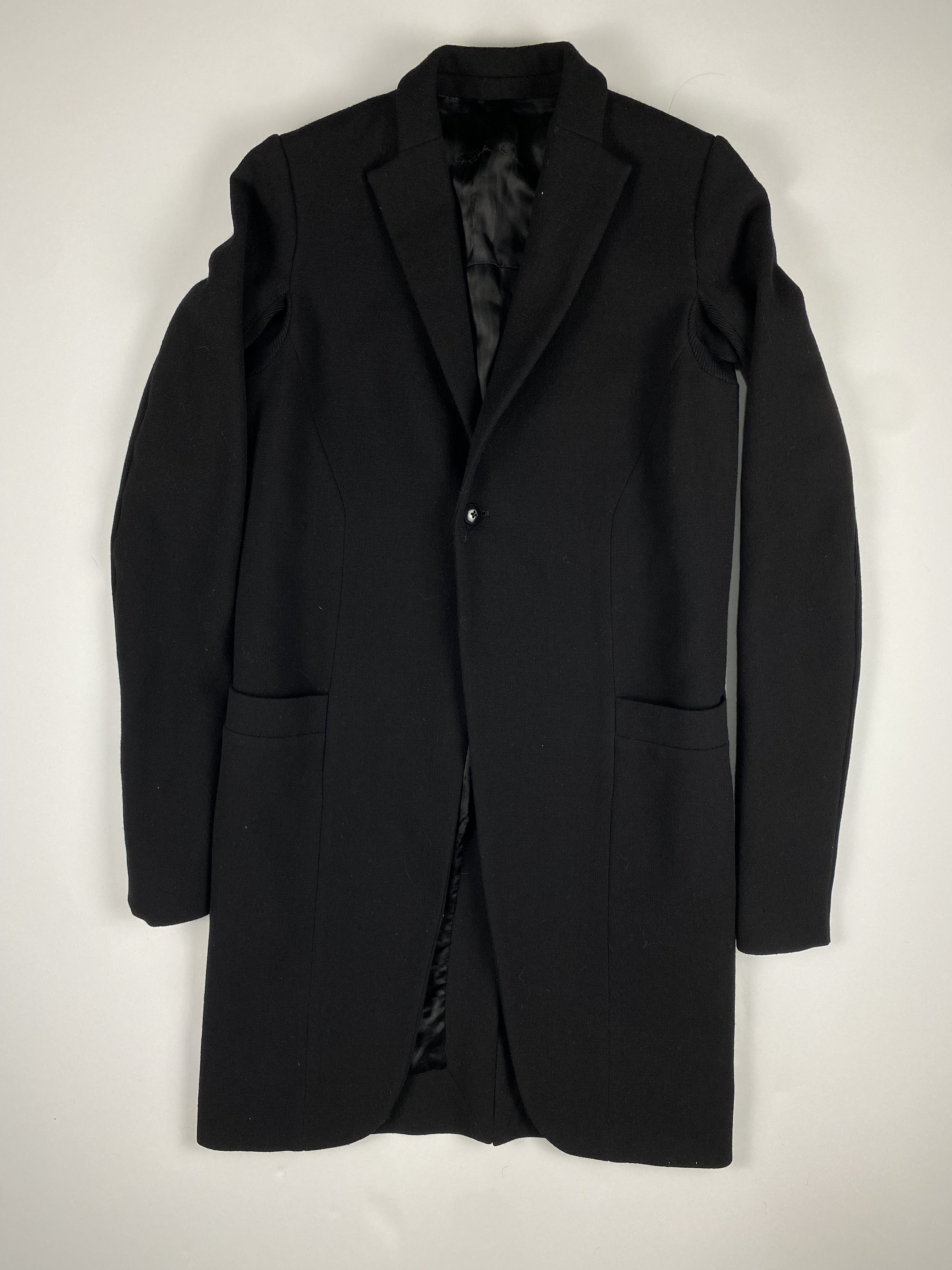 image of Rick Owens Textured Wool Long Coat in Black, Women's (Size Small)