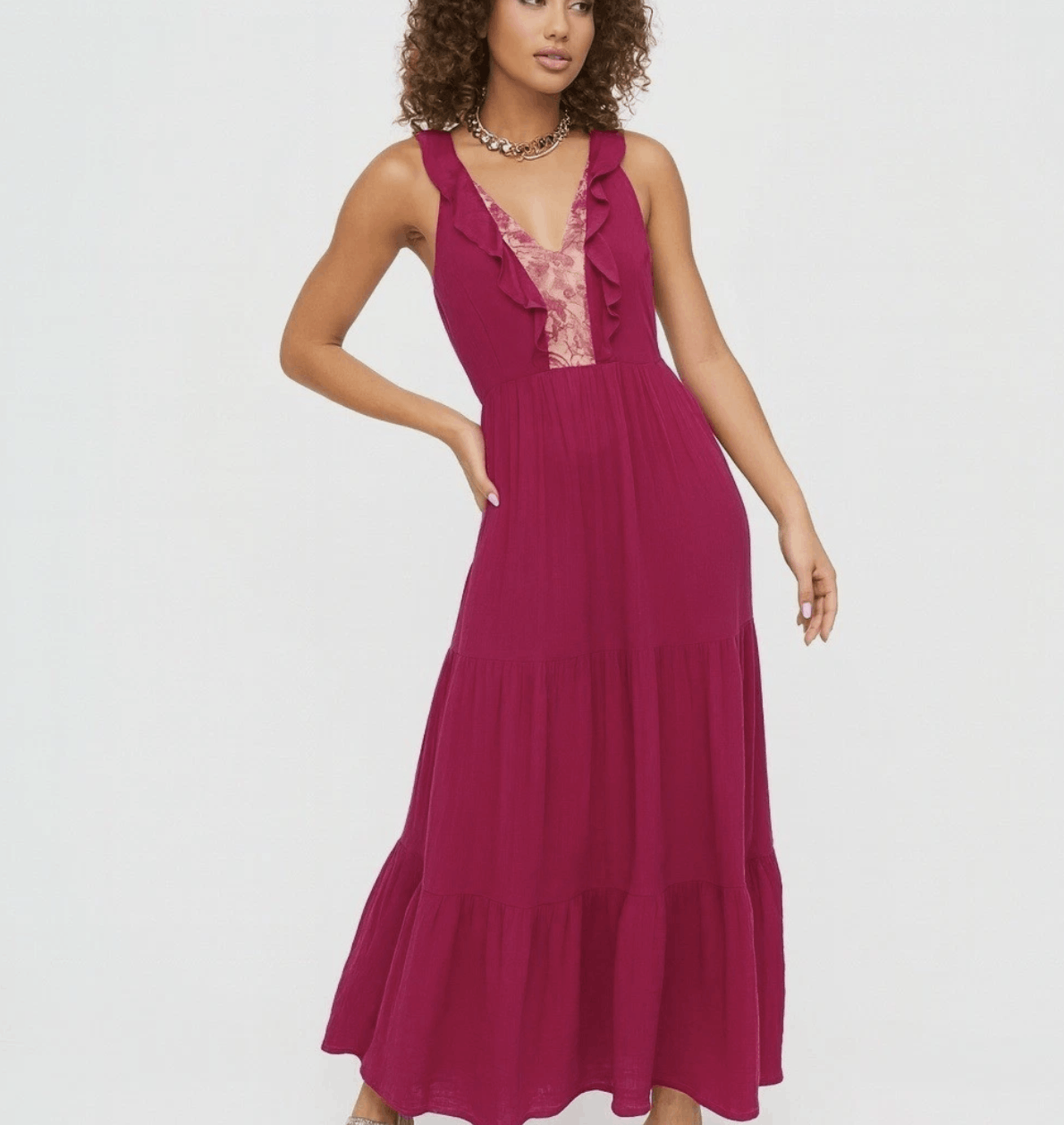 Other SALONI Suzi Berry Crinkle Crepe Lace Maxi Dress NWT Size M / US 6-8 / IT 42-44 - 1 Thumbnail
