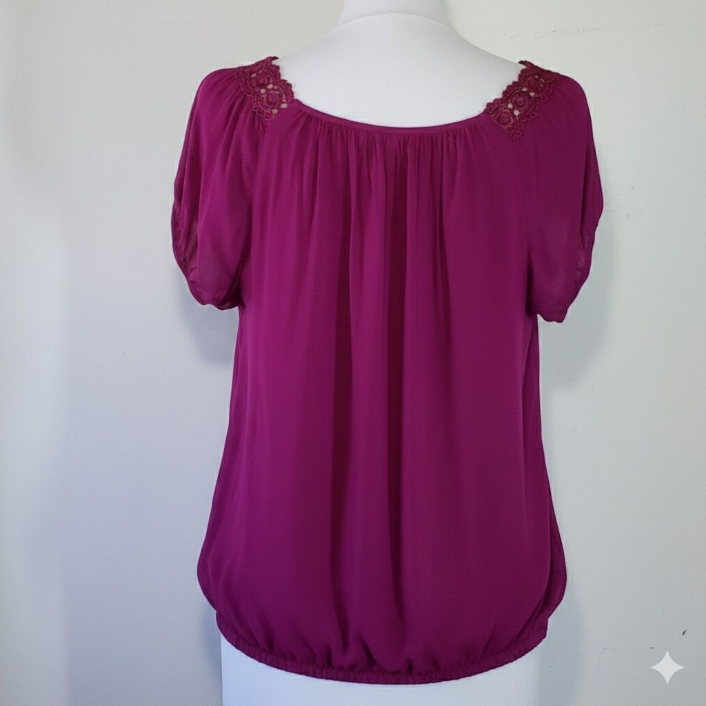 Other Dressbarn Size L Blouse Violet Purple Elastic Sleeve Hem Size L / US 10 / IT 46 - 3 Thumbnail