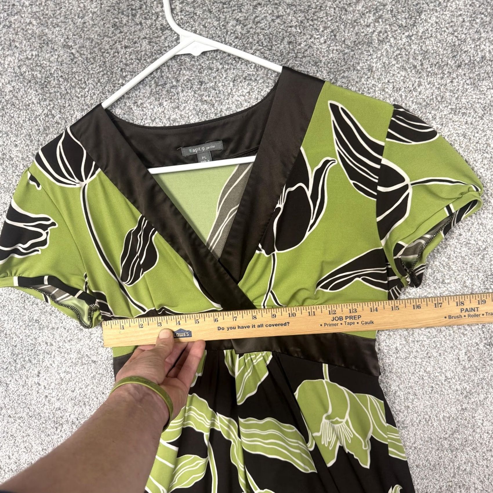 Apt. 9 Apt 9 Faux Wrap Dress Petite Large PL Floral Green Cap Sleeve V-Neck Empire Waist Knee Length Bohemian Summer Size L / US 10 / IT 46 - 2 Thumbnail