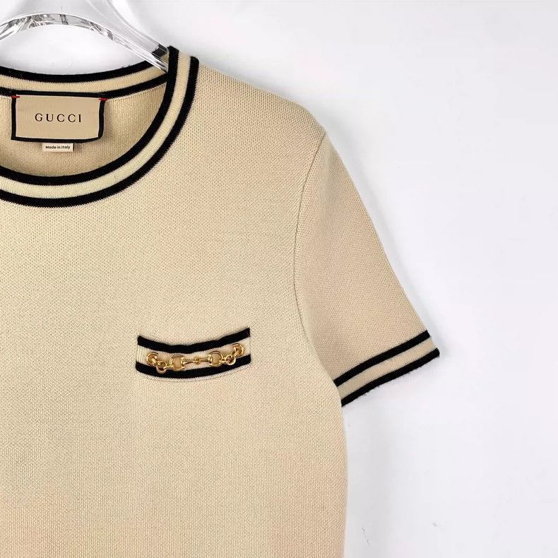 Gucci Gucci Beige Striped Wool Short Sleeve Dress-2505 Size L / US 10 / IT 46 - 3 Thumbnail