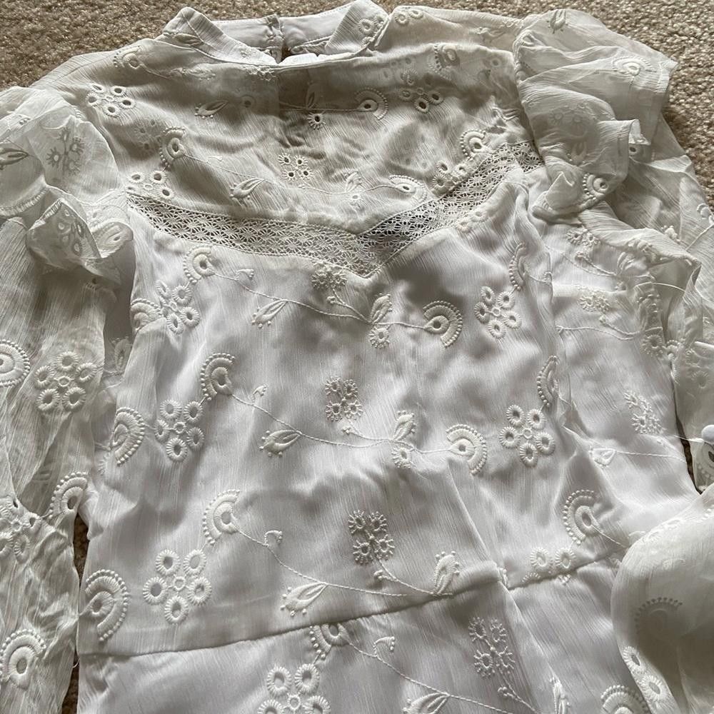 Designer White Lace Seeing Eye To Eyelet Long Sleeve Dress Size S / US 4 / IT 40 - 5 Thumbnail
